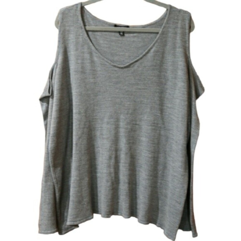 Roz & Ali Blue Grey Cold Shoulder Plus Size 3X Sweater Top Cozy Everyday
